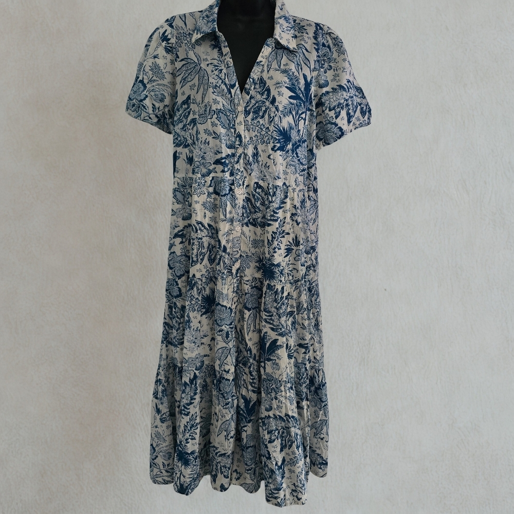 Elan Floral Button-Up Maxi Cotton Dress With Pockets Sz M